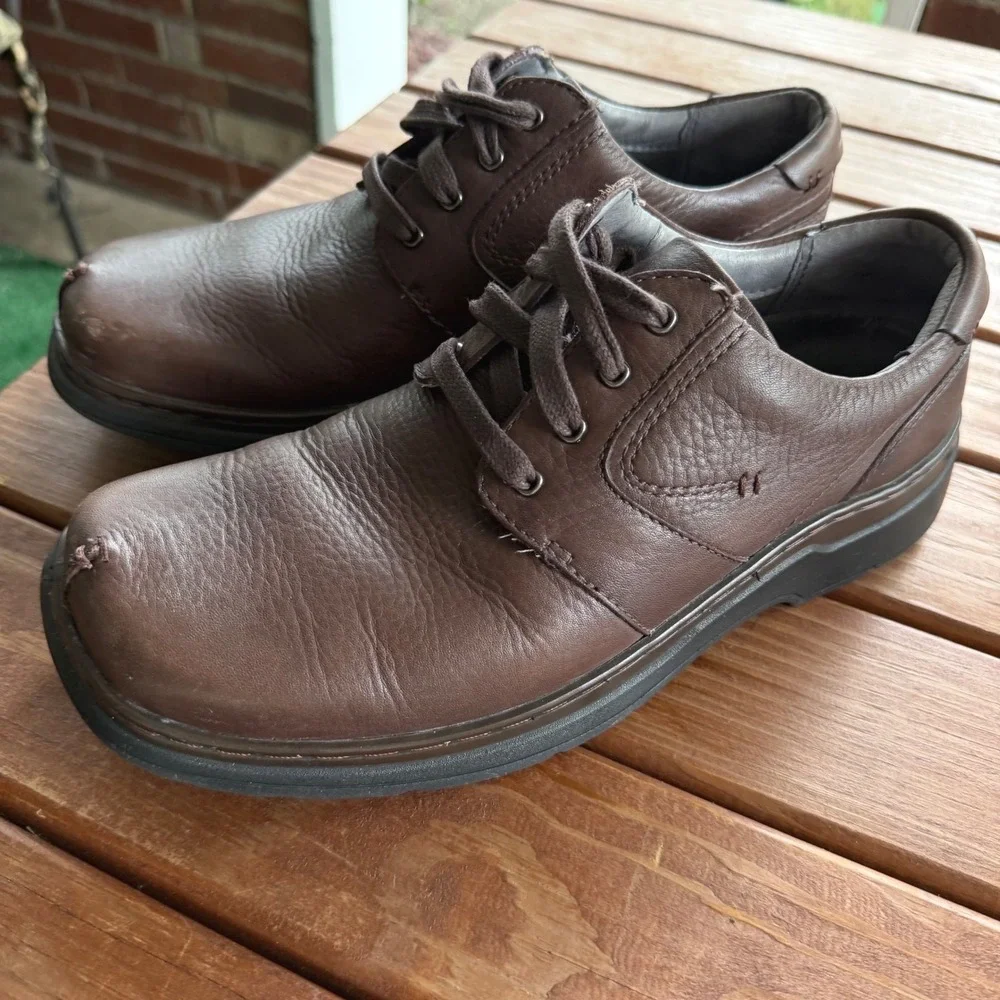 Clarks Unstructured UnSheridan Mens Brown Leather Square Toe Oxford Shoes 9M